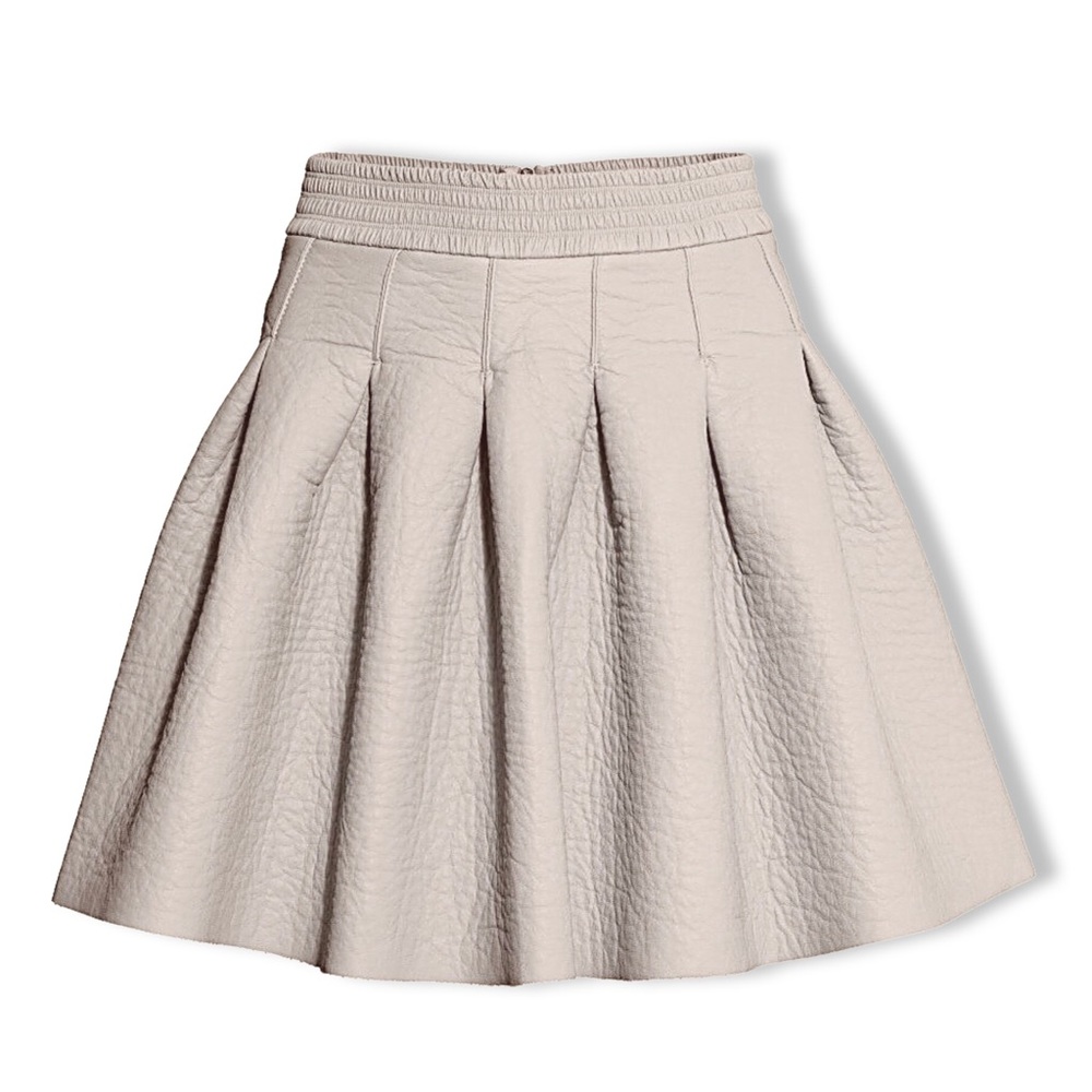 H&M Beige Faux Leather Pleated Bell-Shaped Skirt